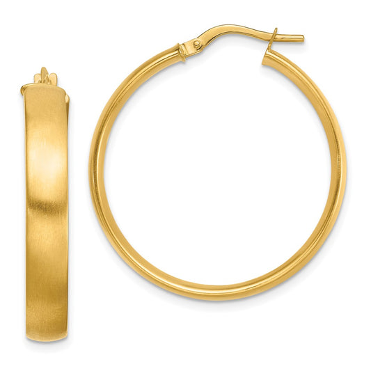 14K Yellow Gold Large 5mm Satin Hoop Earrings