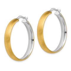 14K Two-Tone Gold Large 5mm Polished & Satin Hoop Earrings