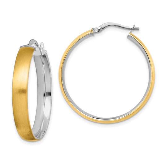 14K Two-Tone Gold Large 5mm Polished & Satin Hoop Earrings