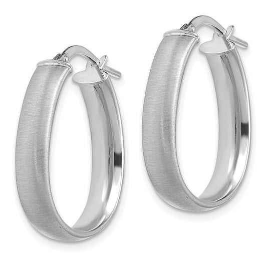 14K White Gold 4.85x18.5mm Satin Teardrop Hoop Earrings