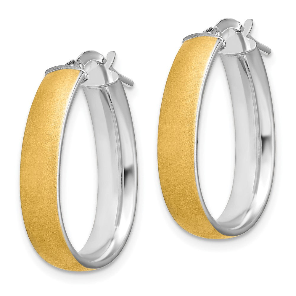 14K Two-Tone Gold 4.85x18.5mm Satin and Polished Teardrop Hoop Earrings