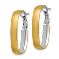 14K Two-Tone Gold Polished and Satin Oval Omega Back Hoop Earrings