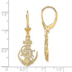 14K Yellow Gold 2D Anchor and Wheel Leverback Earrings