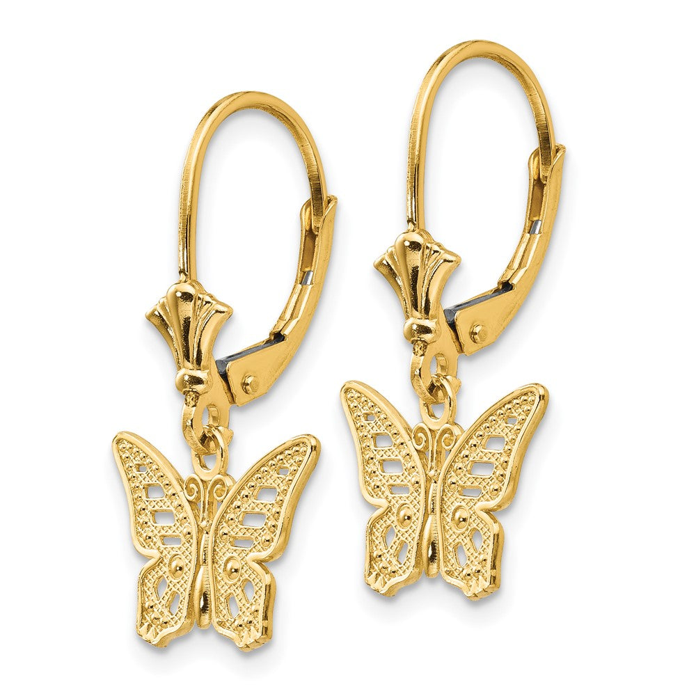 14K Yellow Gold Butterfly Leverback Earrings