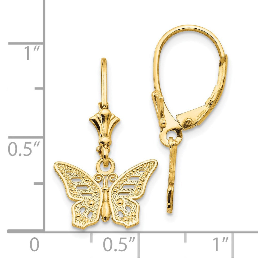 14K Yellow Gold Butterfly Leverback Earrings