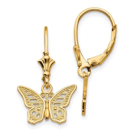 14K Yellow Gold Butterfly Leverback Earrings
