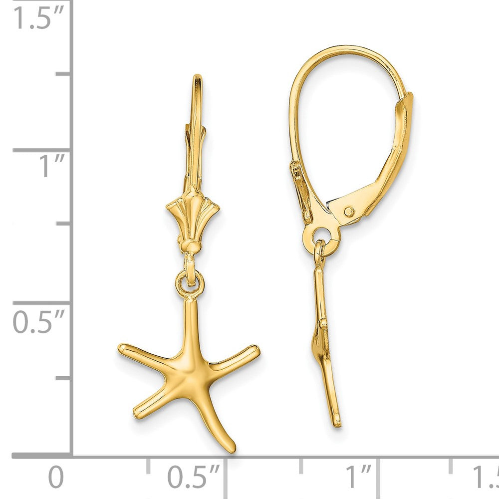 14K Yellow Gold Mini Dancing Starfish Leverback Earrings
