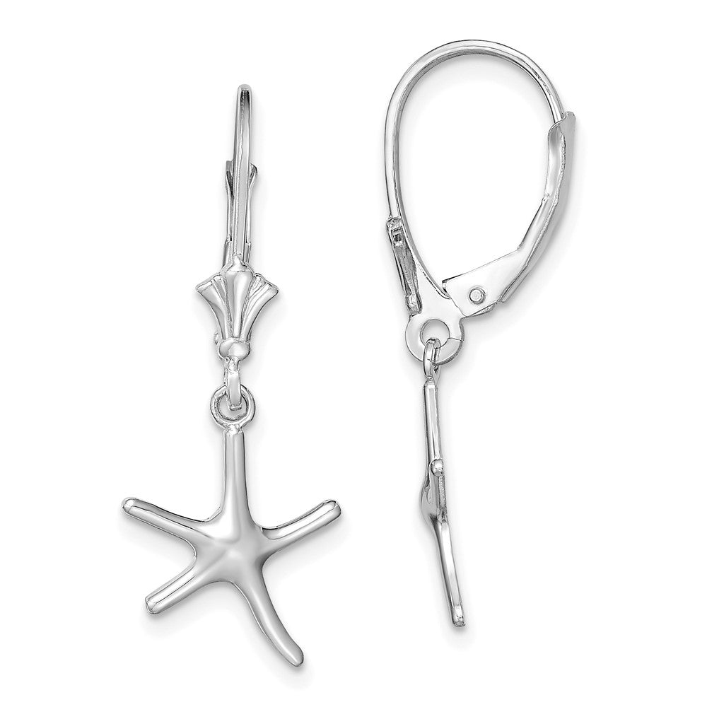 14K White Gold 3D Mini Starfish Leverback Earrings