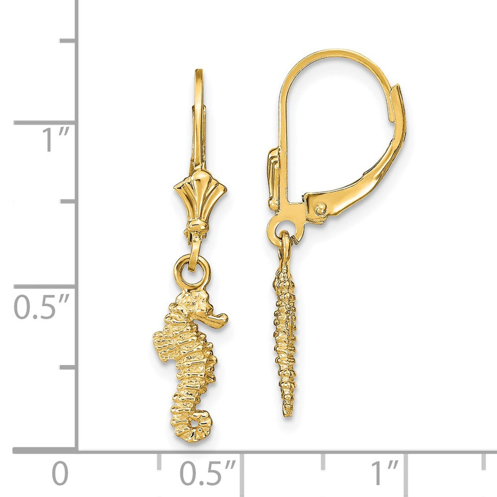 14K Yellow Gold Seahorse Leverback Earrings