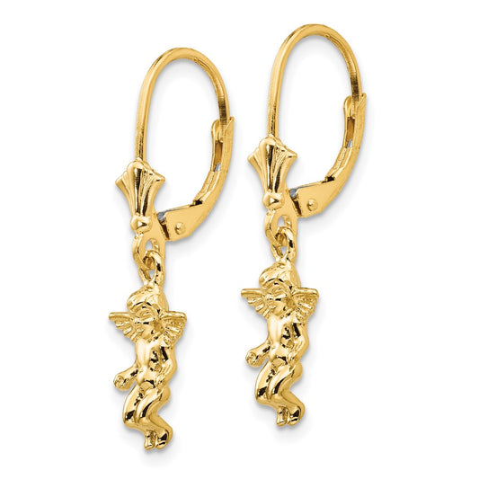 14K Yellow Gold Angel Leverback Earrings
