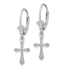 14K White Gold Cross Leverback Earrings