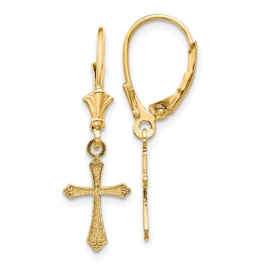 14K Yellow Gold Cross Leverback Earrings