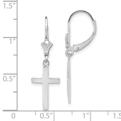 14K White Gold Polished Cross Leverback Earrings