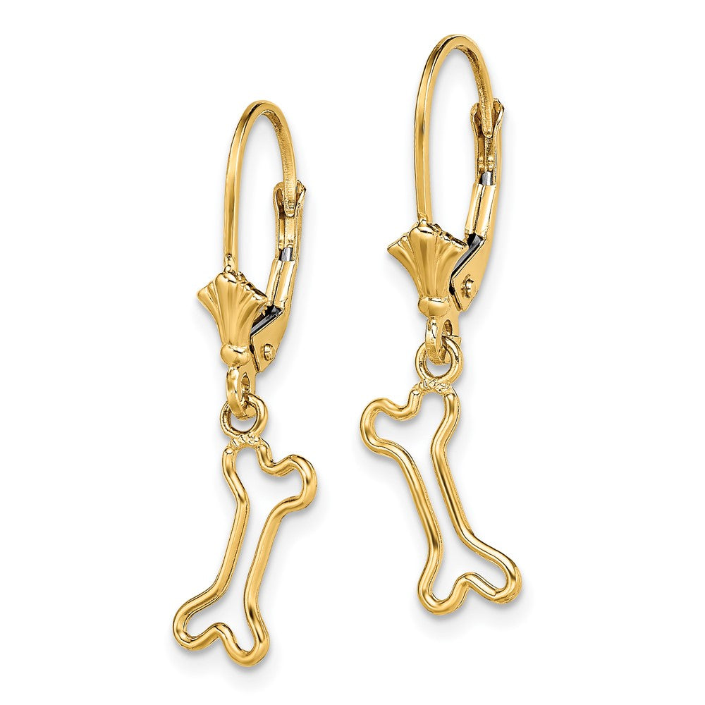 14K Yellow Gold Mini Dog Bone Leverback Earrings