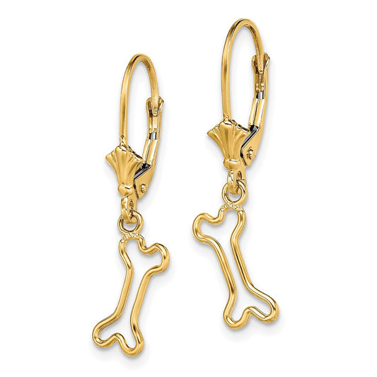 14K Yellow Gold Mini Dog Bone Leverback Earrings