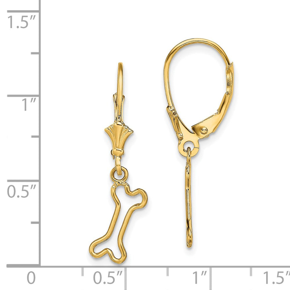 14K Yellow Gold Mini Dog Bone Leverback Earrings