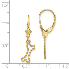 14K Yellow Gold Mini Dog Bone Leverback Earrings