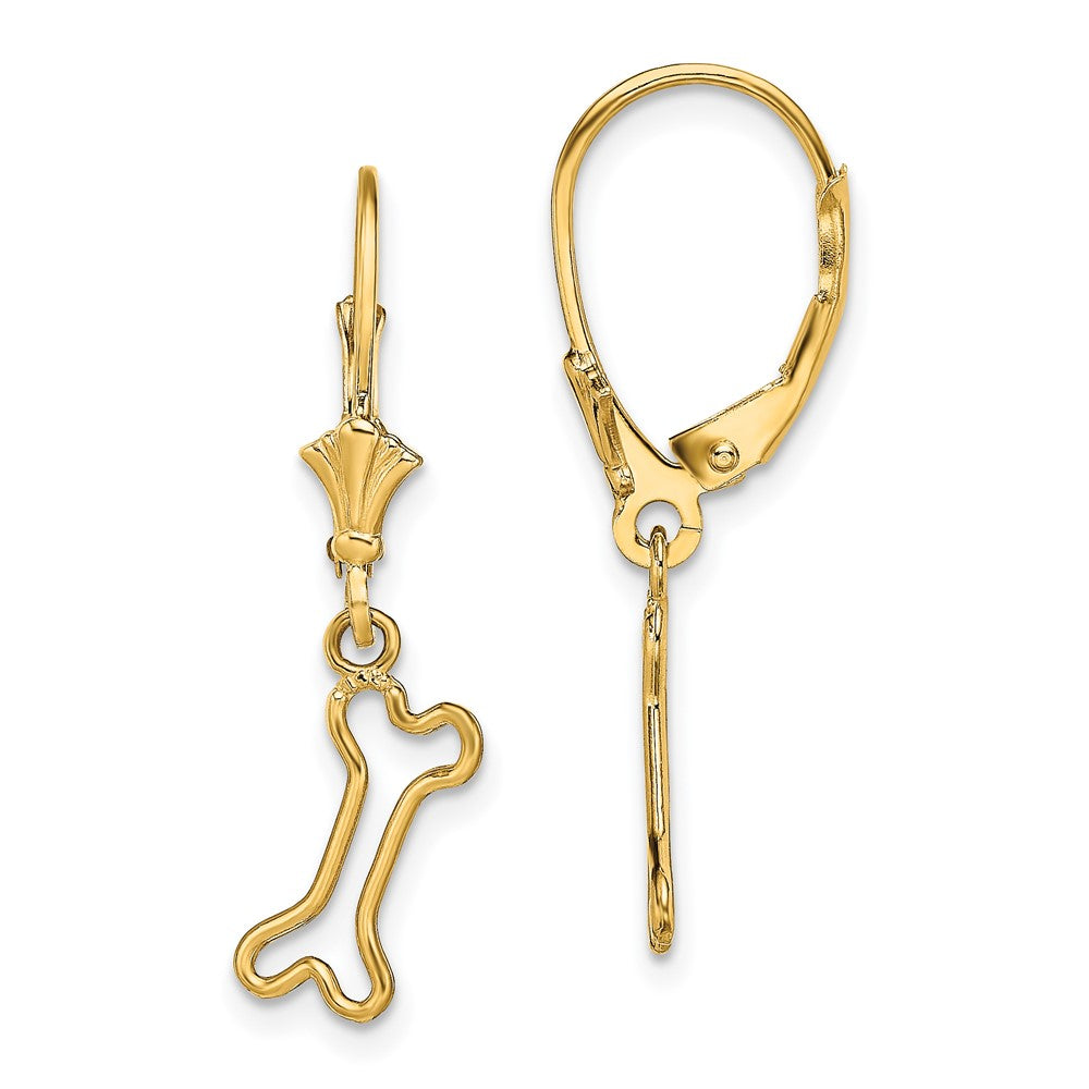 14K Yellow Gold Mini Dog Bone Leverback Earrings