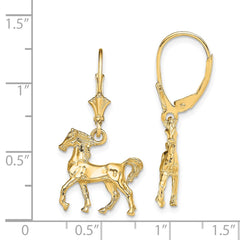 14K Yellow Gold 3D Polished Leverback Horse Earrings