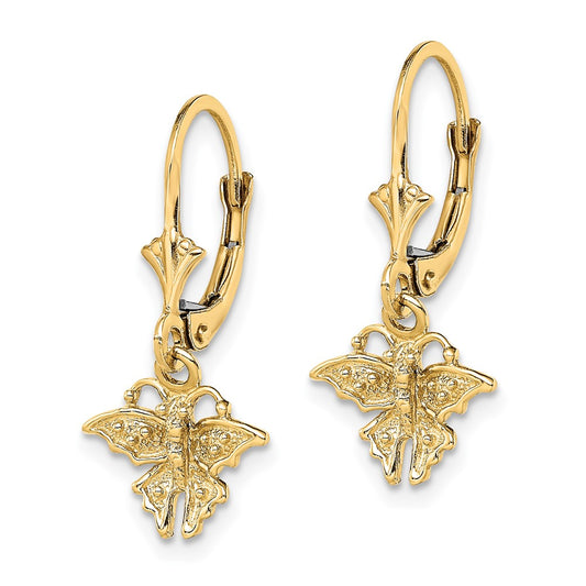 14K Yellow Gold Mini Butterfly Leverback Earrings