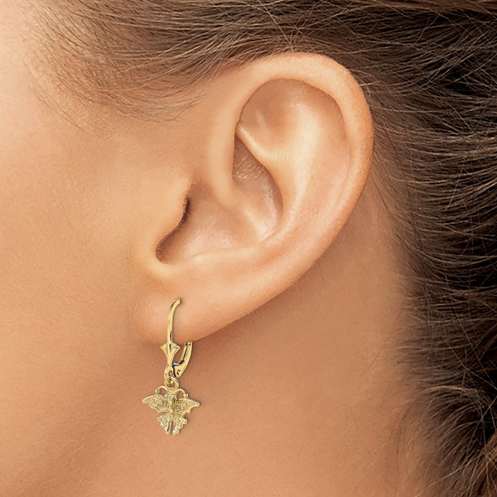 14K Yellow Gold Mini Butterfly Leverback Earrings