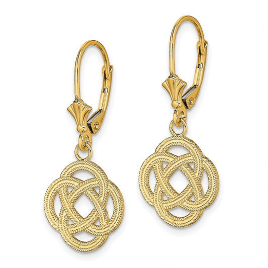 14K Yellow Gold Small Celtic Eternity Knot Circle Leverback Earrings