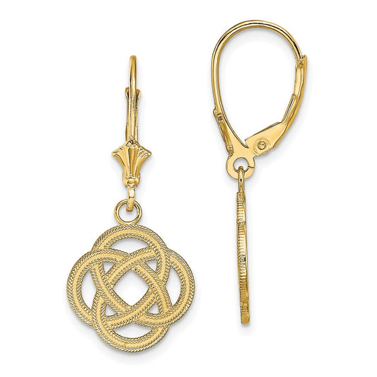 14K Yellow Gold Small Celtic Eternity Knot Circle Leverback Earrings