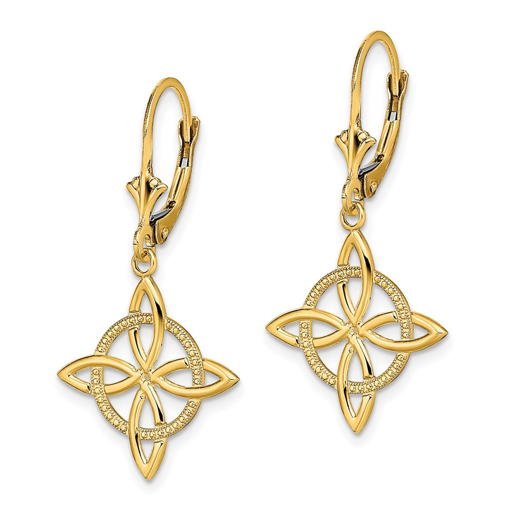 14K Yellow Gold Small Celtic Eternity Knot Leverback Earrrings