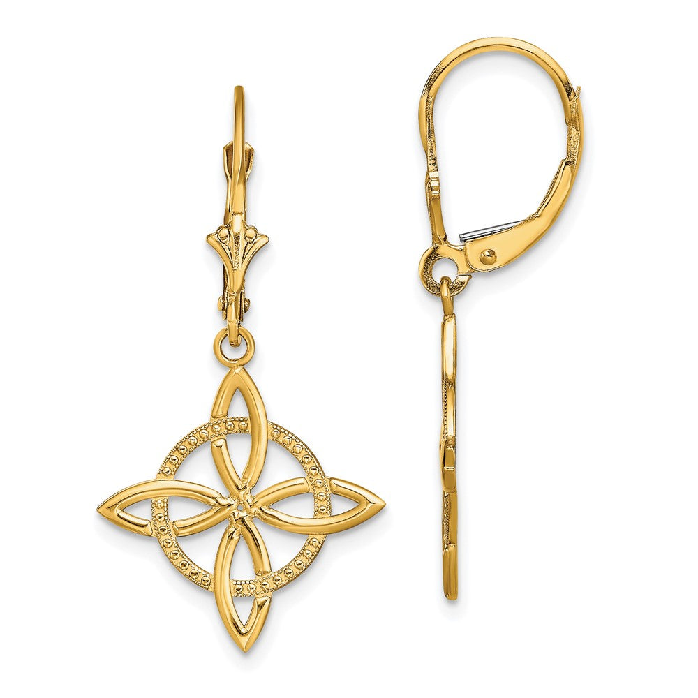 14K Yellow Gold Small Celtic Eternity Knot Leverback Earrrings