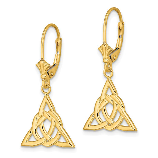 14K Yellow Gold Small Celtic Trinity Knot Leverback Earrings