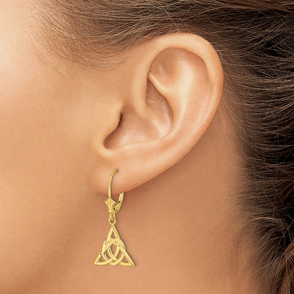 14K Yellow Gold Small Celtic Trinity Knot Leverback Earrings