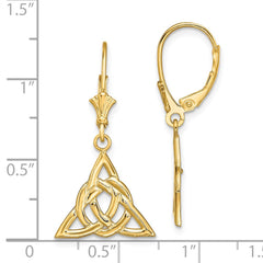 14K Yellow Gold Small Celtic Trinity Knot Leverback Earrings