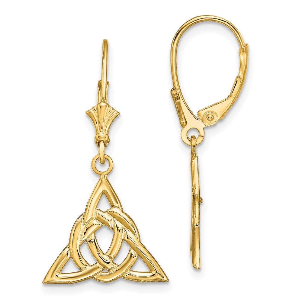 14K Yellow Gold Small Celtic Trinity Knot Leverback Earrings