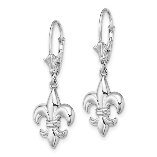 14K White Gold Small Fleur-de-Lis Leverback Earrings