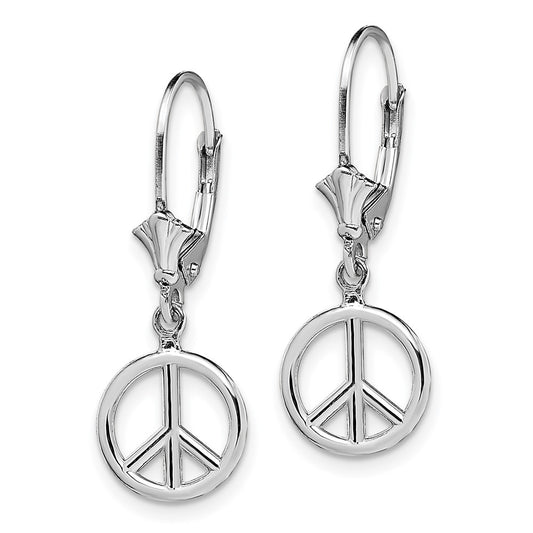 14K White Gold 3D Peace Symbol Leverback Earrings