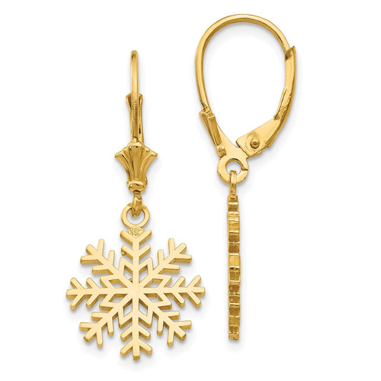 14K Yellow Gold Snowflake Leverback Earrings