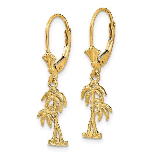 14K Yellow Gold Palm Tree Leverback Earrings