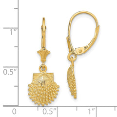 14K Yellow Gold 2D Beaded Scallop Shell Leverback Earrings