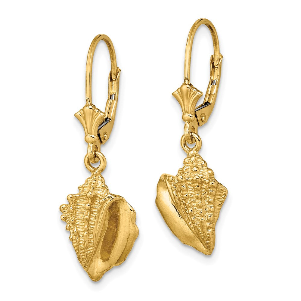 14K Yellow Gold Conch Shell Leverback Earrings