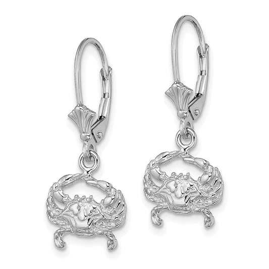 14K White Gold Blue Crab Leverback Earrings