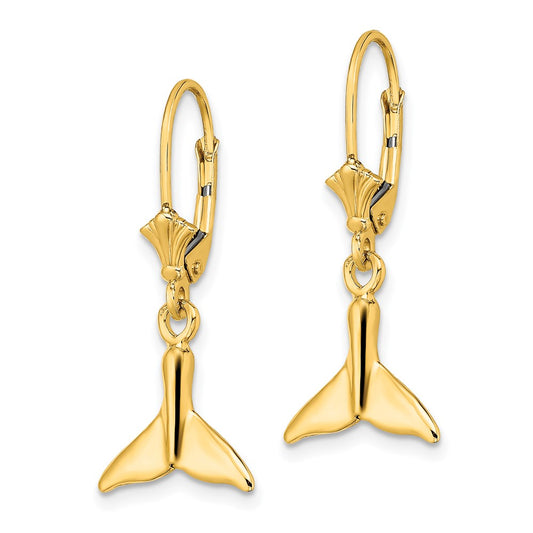 14K Yellow Gold Small Whale Tail Leverback Earrings