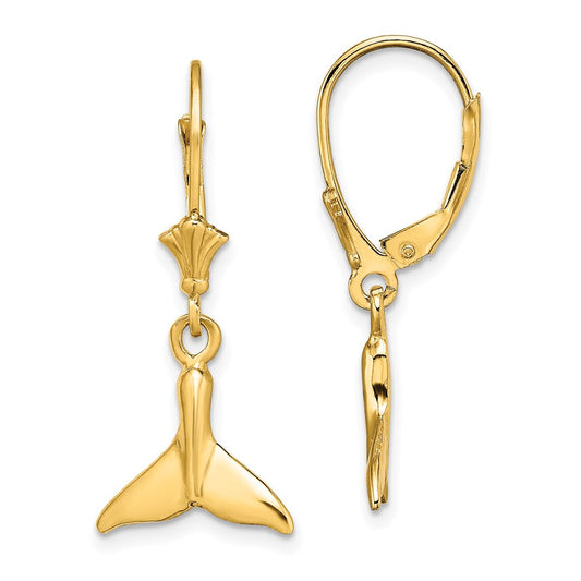 14K Yellow Gold Small Whale Tail Leverback Earrings