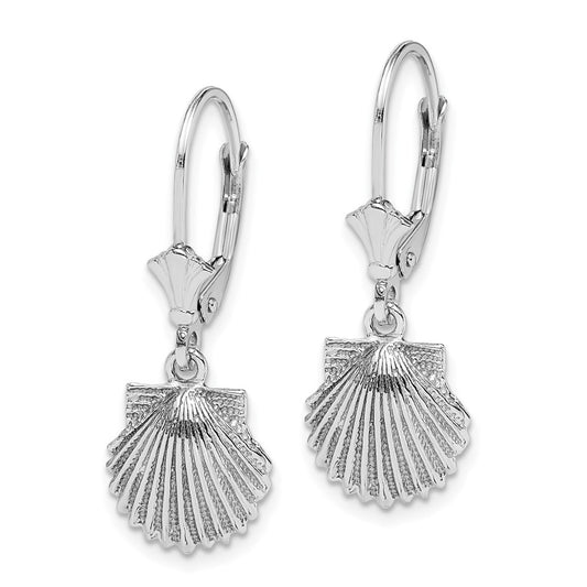 14K White Gold Scallop Shell Leverback Earrings