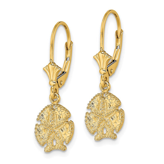14K Yellow Gold Sand Dollar with Star Leverback Earrings