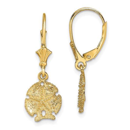 14K Yellow Gold Sand Dollar with Star Leverback Earrings