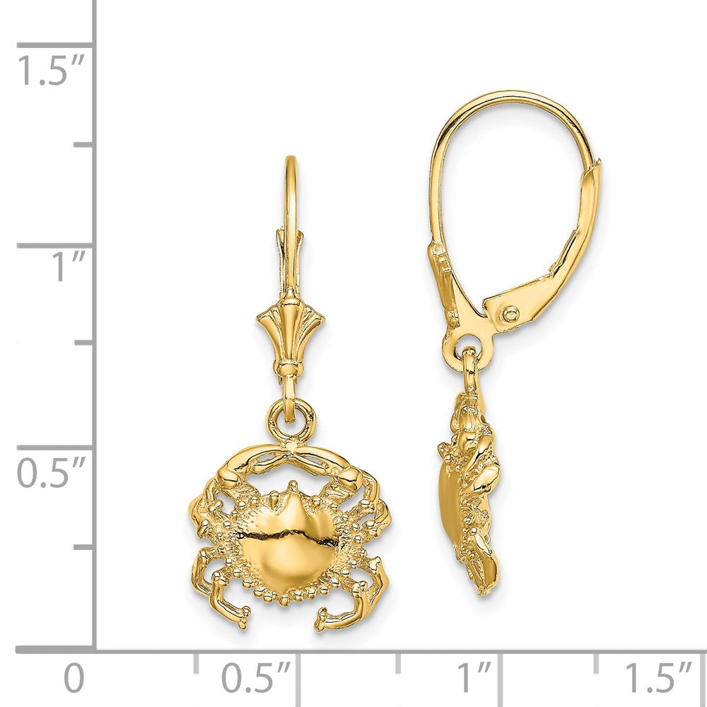 14K Yellow Gold Polished 2D Crab Leverback Earrings
