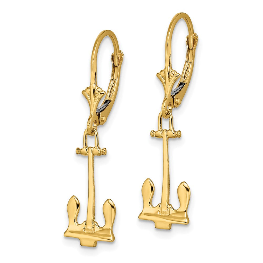 14K Yellow Gold Polished Navy Anchor Leverback Earrings