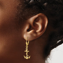 14K Yellow Gold 3D Anchor with Shackle and Entwined Rope Leverback Earrings