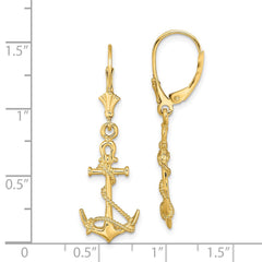 14K Yellow Gold 3D Anchor with Shackle and Entwined Rope Leverback Earrings