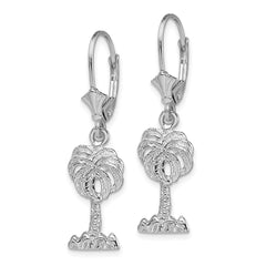 14K White Gold Palm Tree Leverback Earrings